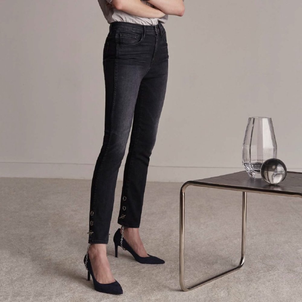 3x1 NYC Bijou Chain Accent Skinny Jeans Ink BLK NWT $325